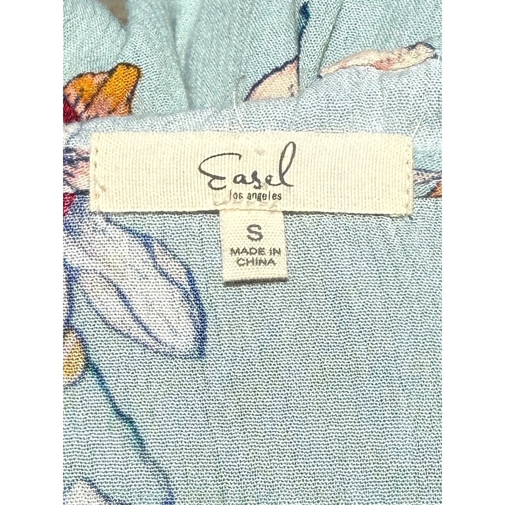 Easel Sage Green Floral Tiered Babydoll Tunic Top Tie Neck Long Sleeve Small - Picture 4 of 5